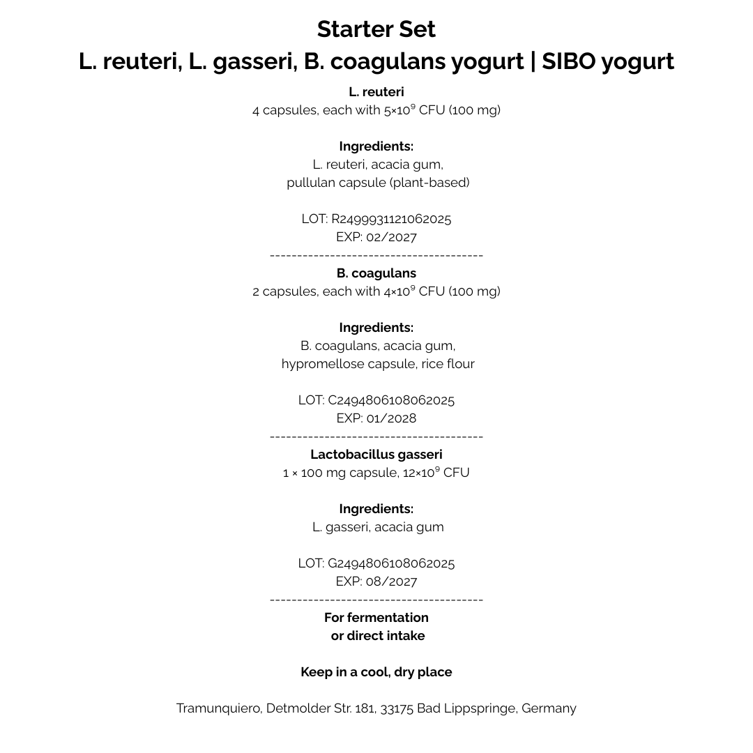 L. reuteri + B. coagulans + L. gasseri | Set de inicio para yogur | Yogur SIBO según Dr. Davis | Cultivos iniciadores | Paquete de 3 unidades